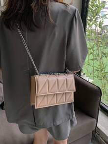 Chic High-End Fashion Flap Chain Crease Stylish Shoulder Bag, Crease Diamond Chain Shoulder Bag For Women - Khaki - View 9