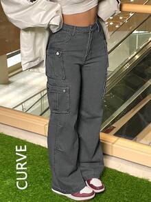 Plus Size Women's Jeans Straight Leg High Waist Loose Fit Denim Pants With Pockets - Comfortable Casual Workwear Trousers For Women - 灰色 - 查看 2