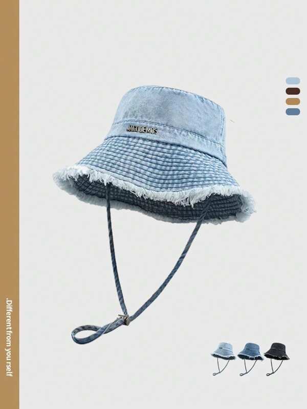 1pc Unisex Bucket Hat With Metal Letter Trim, Personalized Minimalist Versatile Sun Hat For Spring/Summer, Foldable Portable For Daily, Travel, Hiking, Beach, Theme Park, Drawing, Party