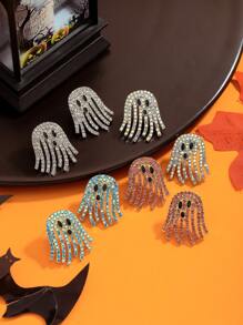 1 Pair Rhinestone Ghost Stud Earrings, Cartoon Cute Gothic Sparkling Ghost Rainbow Color Earrings, Suitable For Holiday Parties, Halloween Cosplay, Witch Role Play, Party Jewelry Gift