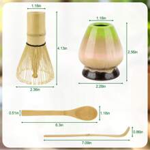 4-Piece Matcha Tea Set – Japanese Matcha Kit With Ceramic Bowl, Bamboo Whisk & Holder, Scoop & Rest, Sifter, And Tea Towel – Gift For Matcha Lovers ( Green)
