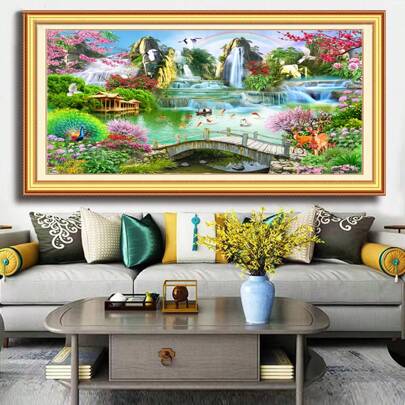 qingfei 1 Conjunto Kit de Ponto Cruz de 3 Fios Xadrez, 58X27 Polegadas, Pintura de Paisagem em Ponto Cruz Feita à Mão, Decoração de Parede em Tela, Presente Ideal para Decoração do Lar. Este é um presente adequado para pessoas com muito tempo livre, pois pode ajudar a passar o tempo e completar um trabalho lindo.