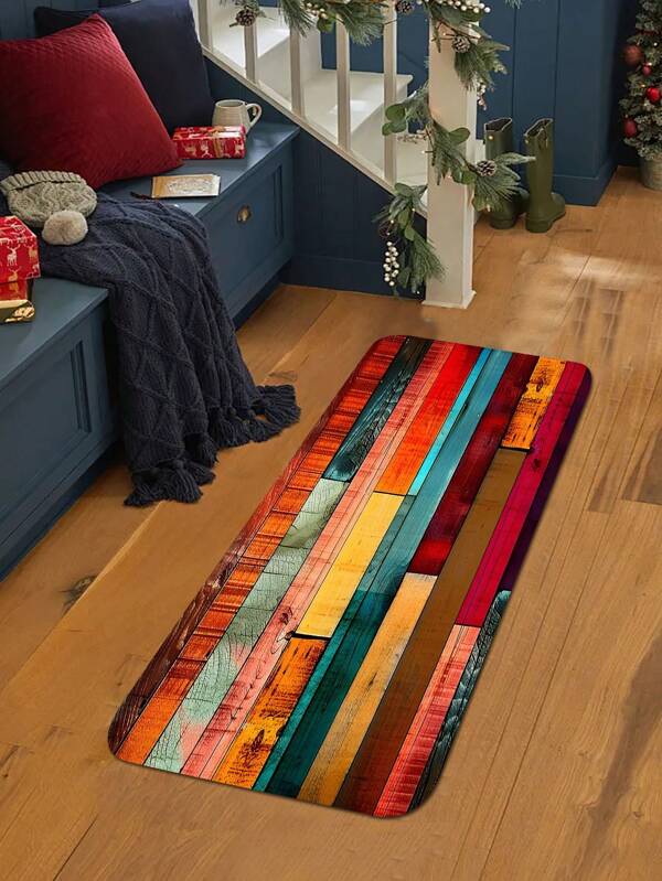 1pc Multi-Color Faux Wood Grain Pattern Flannel Area Rug, Modern Home Decor Versatile Renovation Style, Non-Slip, Easy Clean Doormat, Suitable For Living Room, Sofa, Bathroom, Bedroom, Outdoor, Mall, Cafe Etc. Multiple Sizes Available