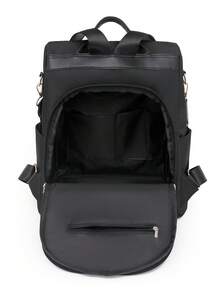 Women's Large Capacity Casual Backpack, Quilted Solid Color Versatile Shoulder Bag And Hand Bag - Black - View 9