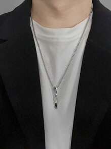 2pcs Stylish Minimal Spiral Pendant Long Chain Necklaces, For Men