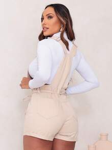 JARDINEIRA CURTA JEANS CASUAL FEMININA - Bege - Visão 2