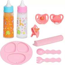 Conjunto mágico de biberones para recién nacidos, juego de alimentación con muñeca que desaparece | Set de 3 piezas/6 piezas/7 piezas para cuidado de bebé con pañales/Juego de alimentación de muñecas para cochecito | Accesorios de muñeca bebé, biberones de leche y jugo, muñecas con pañales, chupetes para juego de roles de niños pequeños, color y patrón aleatorio | Muñecas para niños, juego de alimentación de muñecas, platos para niños