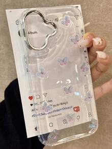 Cute Butterfly Wavy Camera Frame Glitter Butterfly & Flower Transparent Phone Case Compatible With Iphone 17 Pro Max, 16, 15, 14, 13, 12 Pro Max, 14, 15, 16 Plus, 11, Fashionable Shockproof Protective Cover Spring Gift - Gradient Butterfly - View 4