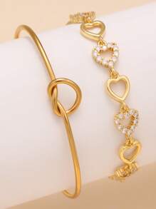 Sexy Charming Fashion Hollow Heart Shaped Cubic Zirconia Inlayed Stainless Steel Bracelet And Bangle Set For Women, Suitable For Dates, Gala Dinners, Parties, And Gifting