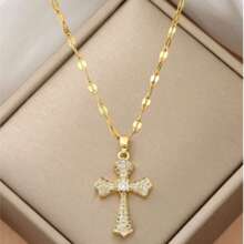1 pièce Collier du Sacré-Cœur de Jésus pour femmes, pendentif croix en zircone cubique rouge sur chaîne en acier inoxydable. Accessoires de bijouterie, cadeau pour elle, Saint-Valentin