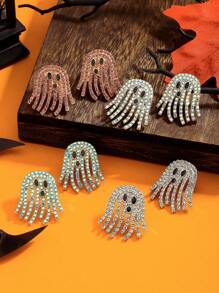 1 Pair Rhinestone Ghost Stud Earrings, Cartoon Cute Gothic Sparkling Ghost Rainbow Color Earrings, Suitable For Holiday Parties, Halloween Cosplay, Witch Role Play, Party Jewelry Gift