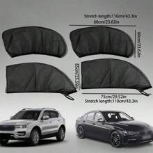 Set de 4 parasoles plegables y redes mosquiteras para ventanas de coche, apropiados para protección solar y privacidad del vehículo, también se pueden usar como parasoles de coche y para sombra en campamento al aire libre