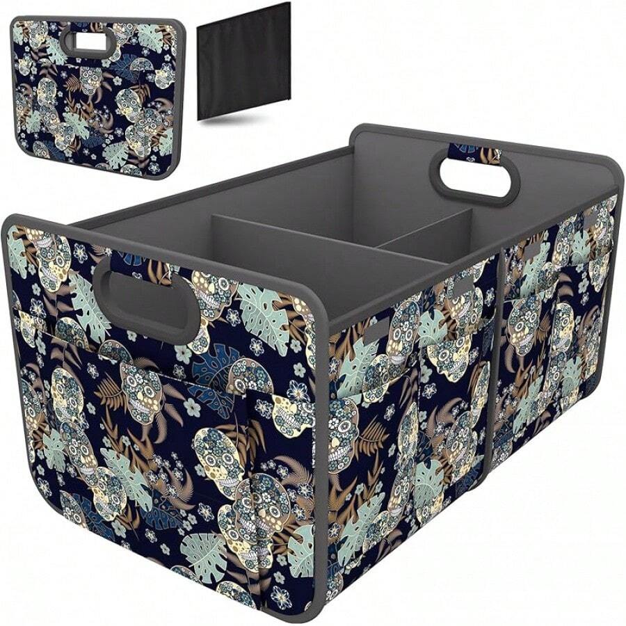 Homeve Car Trunk Organizer, Car Storage, Reinforced Handles, Collapsible Multi-Compartment Car Organizers, Foldable And Waterproof, 600D Oxford Polyester, Suitable Any Car, SUV,-Van, Black2025 - 骷髏花 - 查看 1
