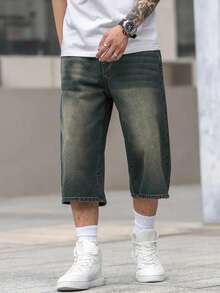 Men's Bermuda Loose Fit Wide Leg Casual Denim Shorts - Dark Wash - View 6