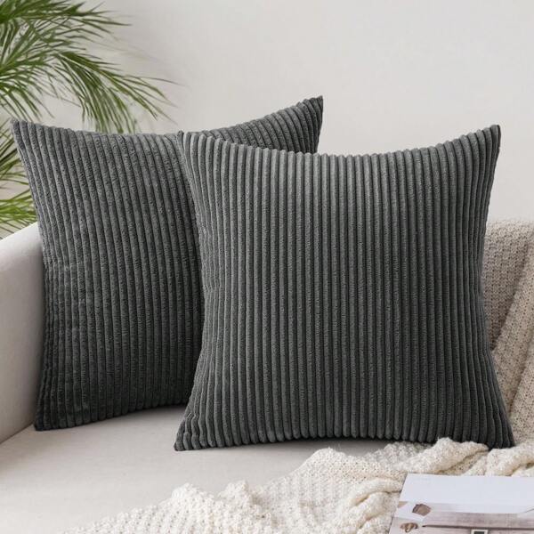 1/2 Corduroy kussensloop, donkergrijs, 40 x 40 cm, kussensloop, bankkussenhoes, decoratieve kussensloop, zacht, geschikt voor bank, slaapkamer, woonkamer, balkon
