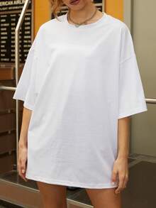 Women's Loose Solid Color Round Neck Short Sleeve Casual Tee With Turtle Print - White - View 2