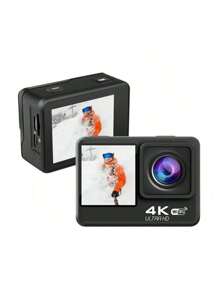 4K HD Sports Camera, Dual Screen Ultimate Experience With Rechargeable Battery, 32GB Memory Card And 170° Wide Angle Lens, Protective Case Included - Capture Your Adventures In Stunning Clarity And Detail, Extreme Sports, Modern Camera, Reliable Construction, Action Camera, Content Creators, Travel Vlogging, Compact Design, Highquality Lens, Adventure Seekers(Equipped With A 1050mAh High-Capacity Battery)