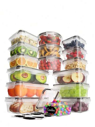 48pcs Food Storage Box Sets, Easy-To-Fix LIDS For Fresh-Keeping Boxes, Refrigerator Fresh-Keeping Storage Boxes, Sealed Plastic Containers Suitable For Pantry Rooms, Travel, Outdoor Picnics, Kitchen Organization, Including Labels And Markers.