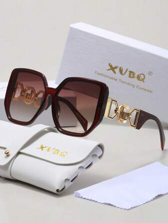 XVBQ 1 Pair Women's Large Frame Metal Decorated Elegant Fashion Glasses, Suitable For Daily Use With Packaging