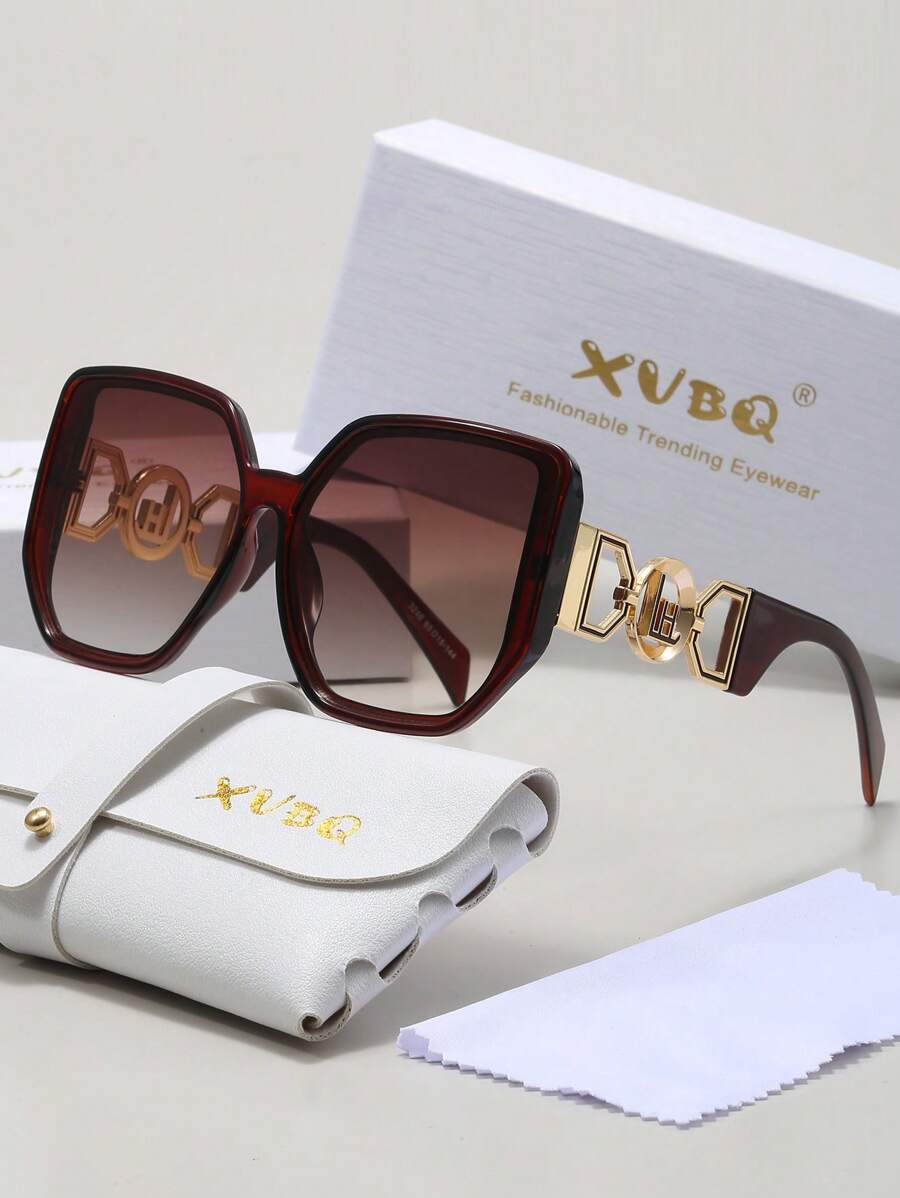 XVBQ 1 par de gafas elegantes de moda con marco grande y decoración de metal, adecuadas para uso diario, con empaque