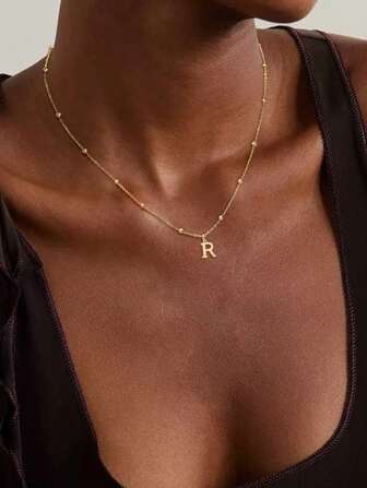 1PC Women Tiny Letter A-Z Initial Letter Necklaces Golden Plated Stainless Steel Engraved Letter Necklace ,Suitable For Summer Dresses For Women ,Aesthetic Birthday& Valentine's Day Gift Jewelry