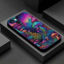 Neon Mushroom Pattern, Durable And Stylish, High-Quality Protective Mobile Phone Case, Suitable For Iphone16/15/14/13/12/11/ X/7/8/ PLUS/PROMAX/MINI/SE And Other Series, Black Simple And Advanced, Shockproof, Lightweight, TPU MaterialSuitable For IPhone 17 Air - 黑色 - 查看 7