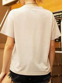 maglietta casual girocollo a maniche corte in seta di latte con stampa di lettere, versatile per l'estate