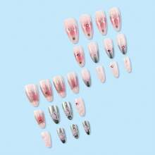 Almond Press On Nails Medium Length Fake Nails Black Goth Acrylic Glue On Nails Glow In The Dark False Nails With Designs Full Cover Glue On Nails Reusable Artificial Nails For Women 24Pcs