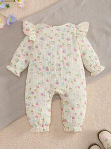 MommBaby Mono de manga larga con estampado floral y de conejo en capas para bebé niña, con botones, abierto por delante y en la entrepierna, lindo conjunto de primavera/otoño
