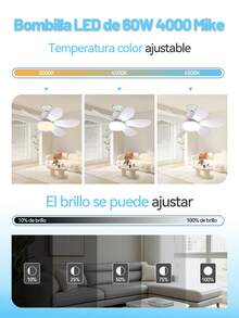 60W Luz de ventilador de techo LED en forma de flor, lámpara de techo con ventilador, base E26 / E27, con control remoto, 3000K-6500K / brillo regulable, tres velocidades de viento, viene con varilla de extensión, 40W - Blanco - Ver 9