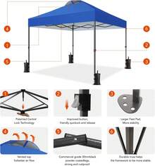 Carpa de 10x10 pies para 1 persona Amada - Sombra solar portátil fácil de configurar para eventos, fiestas, campamentos, con bolso con ruedas, carpa de playa con altura ajustable de 3 niveles, color azul - Azul oscuro medio - Ver 9
