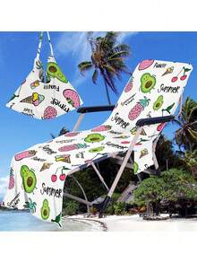 Fruit Pattern Polyester Beach Chair Cover Towel - Modern Style, Printed Rectangular Towel Convertible To Beach Bag With Glasses And Phone Pockets, Knitted Fabric Lounge Chair Cover, Suitable For Pool, Sunbathing, Patio, Hotel - Quick-Dry, Lightweight, Portable - Multicolor - View 5