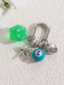1 pièce Porte-clés dé unisexe nouvelle arrivée créatif, pendentif de boule de billard à 4 branches et en forme de cœur à la mode, breloques de sac lettrage scolaire