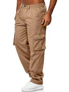 Pantalones de trabajo informales para hombre, diseño con múltiples bolsillos, adecuados para actividades al aire fitness. - Caqui - Ver 4