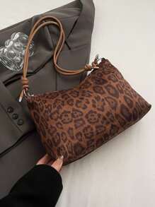 Vintage Leopard Print Tote Bag - Large Capacity Nylon Shoulder Bag With Zipper Closure, Ideal For Daily Commute And Valentine'S Day Dates, Everyday Commute Bag Vintage Print Bag Durable Nylon Bag, Novelty Purse