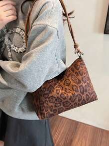 Vintage Leopard Print Tote Bag - Large Capacity Nylon Shoulder Bag With Zipper Closure, Ideal For Daily Commute And Valentine'S Day Dates, Everyday Commute Bag Vintage Print Bag Durable Nylon Bag, Novelty Purse