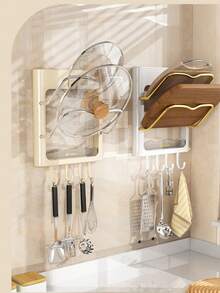 卷发器支架收纳架，壁挂式收纳架，无需钻孔，适用于卧室和浴室桌面卷发器和直发器，带挂钩隔热罩 - 彩色 - 查看 3