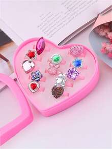 每盒 12 件，可爱卡通金色宝石和动物公主戒指套装，固定款式，含包装盒，珠宝配饰礼物，适合男女儿童。开学第一天。 - 彩色 - 查看 4