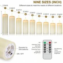 Tappovaly Flameless Flickering Battery Operated Candles 9pack Real Wax Pillar LED Candles With 10-Key Remote Control And 24 Hours Timer For Wedding, Party, Home Decoration (Ivory) - 9包象牙色真蠟 - 查看 7