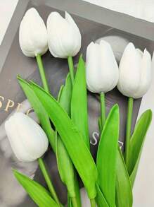 5pcs Premium Artificial Flowers, Real Touch Tulips Bouquet, DIY Craft Bridal Bouquet Home Table Living Room Decoration,For Wedding Room Home Hotel Party Event Christmas Decor,Valentine's Day