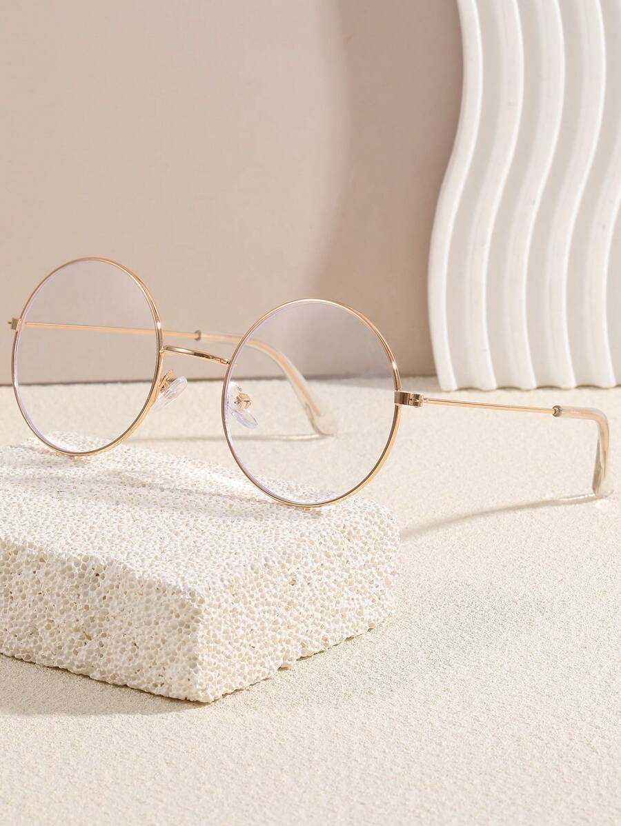 1pc Vintage Style Round Frame Eyeglasses, Unisex Non-Prescription