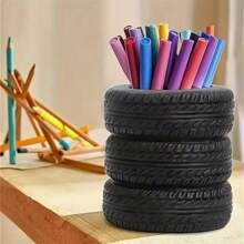 1pc Creative Tire Shaped Pen Holder, Unique Stationery Storage Container, Desktop Organizer, Prize Gift, Back To School Season