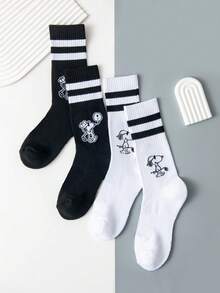 1/2/4 Pares de Meias Estilo Cartoon Universitárias para Mulheres, Meias Esportivas e Casuais, Meias de Lazer Doméstico, Todas as Estações, Meias de Outono