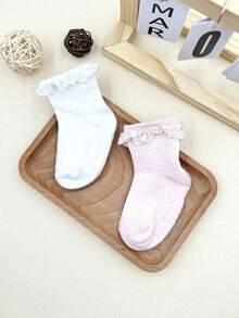 4 Pairs Toddler Girls Ruched Anti-Slip Socks, Suitable For 0-5 Years Old Babies