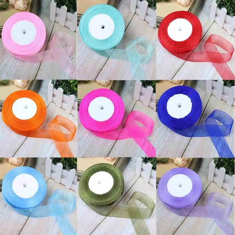 50 Yards/Roll 25mm Width Organza Ribbons For Christmas Wedding Party Decoration Gift Wrapping DIY Ribbons Crafts - Multicolor - View 1