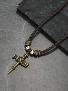 1pc Minimalist Alloy Nail Cross Pendant Adjustable Necklace, Unisex Retro Style Jewelry