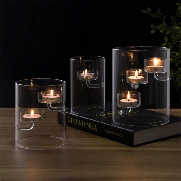 European Cylindrical Hurricane Glass Candle Holder, Windproof Candle Lamp, Creative Home Decor, Candlelight Dinner Gift