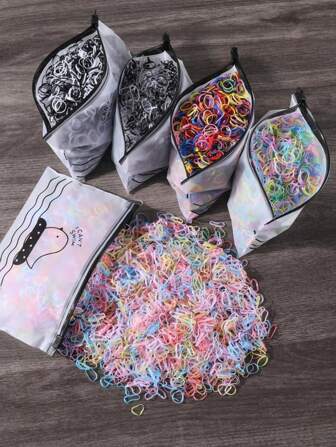 1000 Peças/Pacote Elásticos Coloridos Descartáveis Mini de 0,59 Polegadas de Diâmetro, Adequado para Uso Diário de Meninas