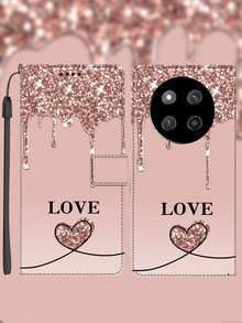 Artificial PU Leather Wallet Phone Case With Card Slot, Bling Heart Pattern, Kickstand, Suitable For Honor, Suitable As Gift For Friends And Couples With Lanyard Waterproof Shockproof Anti-Fall Scratch Resistant - Multicolor - View 6