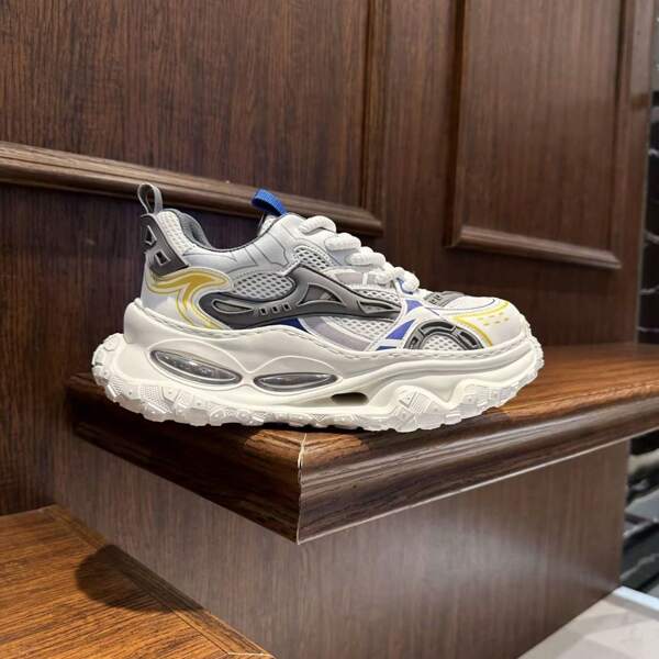 New Mesh Platform Elevator Shoes For Men, Fashion Versatile Lightweight Soft Sole Chunky Sneakers, Popular Casual Sports Shoes, Available In White, White/Blue, Gray/Red, Size 39-44